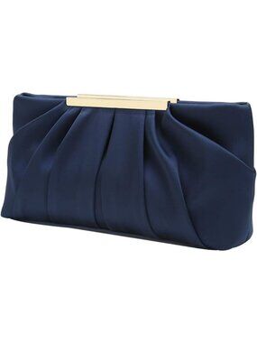 Women Navy Elegant Pleated Satin Simple Classy Purse Formal Clutch Handbags